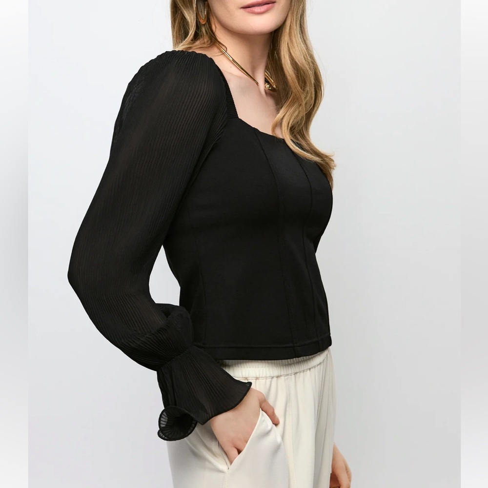 BNWT Black Square Neck Pleated Top - Picture 3 of 9